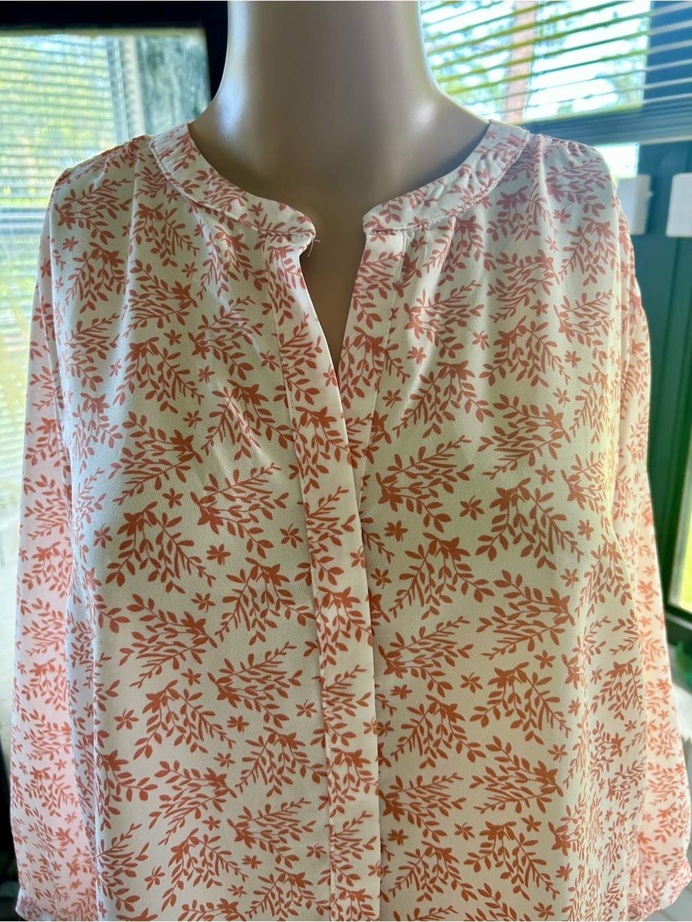 JACHS Girlfriend peach and Cream Blouse with Terracotta Leaf Print
